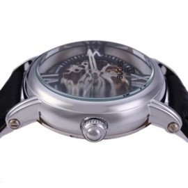 SKONE 80057 WOMEN HOLLOW MECHANICAL WATCH WITH GENUINE LEATHER STRAP (BLACK)