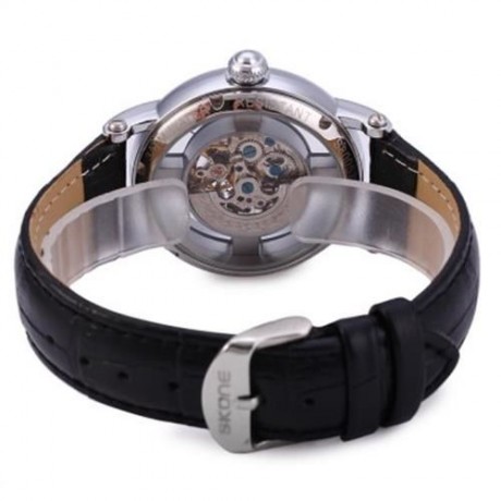 SKONE 80057 WOMEN HOLLOW MECHANICAL WATCH WITH GENUINE LEATHER STRAP (BLACK)