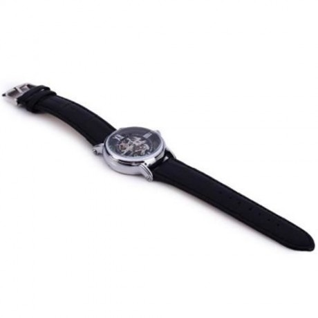SKONE 80057 WOMEN HOLLOW MECHANICAL WATCH WITH GENUINE LEATHER STRAP (BLACK)