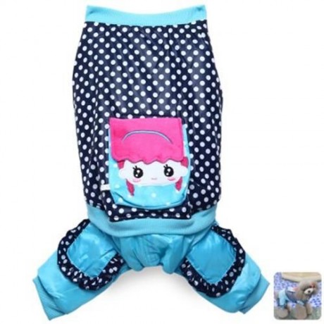 FOUR FEET PET DOG COTTON-PADDED CLOTHES GIRL DESIGN BACK POCKET WARM COAT (PURPLISH BLUE)