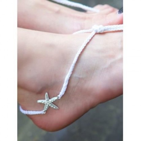 PAIR OF STYLISH STARFISH DECORATED LACE UP BAREFOOT SANDALS FOR WOMEN (WHITE)