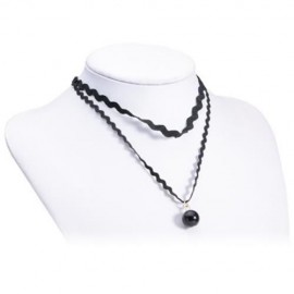 SWEET FAUX PEARL WAVE DOUBLE-LAYERED NECKLACE FOR WOMEN (BLACK)