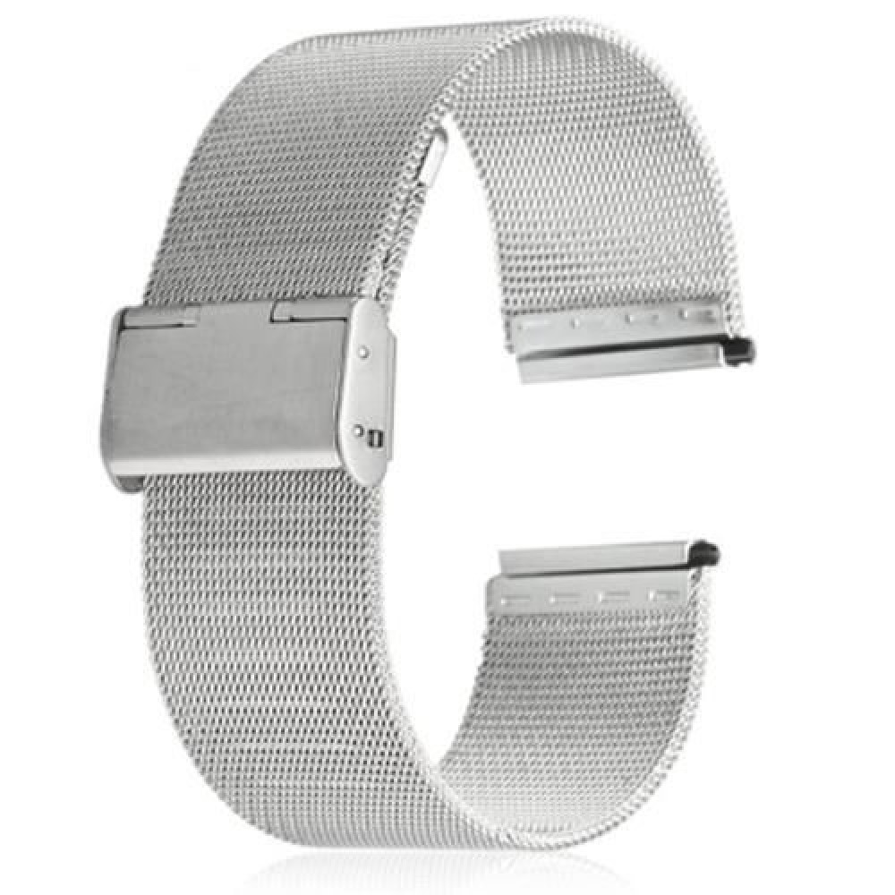 18MM MEN WOMEN STAINLESS STEEL MESH WATCH STRAP FOLDING CLASP WITH SAFETY BRACELET (SILVER