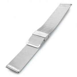 18MM MEN WOMEN STAINLESS STEEL MESH WATCH STRAP FOLDING CLASP WITH SAFETY BRACELET (SILVER
