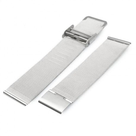 18MM MEN WOMEN STAINLESS STEEL MESH WATCH STRAP FOLDING CLASP WITH SAFETY BRACELET (SILVER