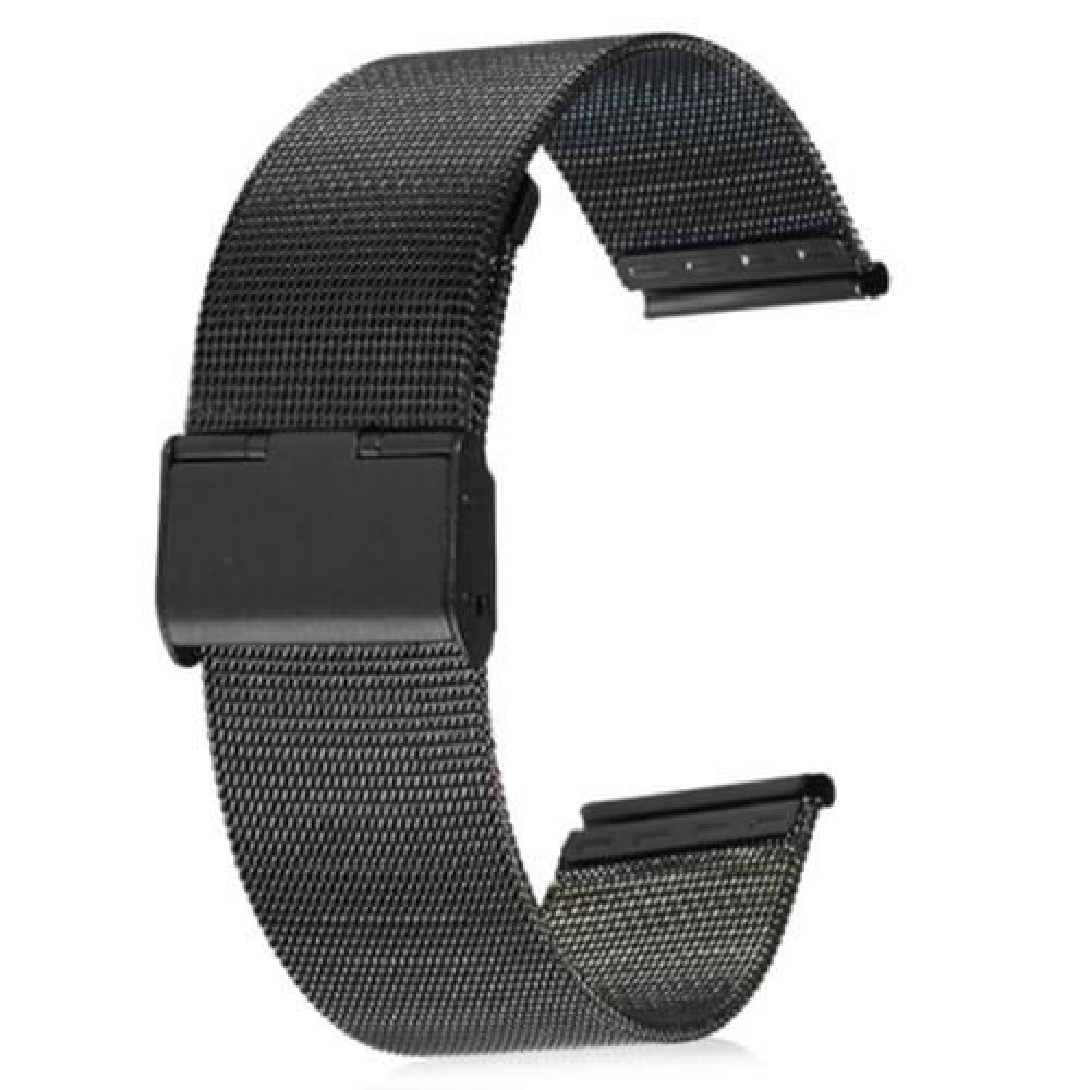 18MM MEN WOMEN STAINLESS STEEL MESH WATCH STRAP FOLDING CLASP WITH SAFETY BRACELET (BLACK)