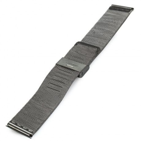 18MM MEN WOMEN STAINLESS STEEL MESH WATCH STRAP FOLDING CLASP WITH SAFETY BRACELET (BLACK)