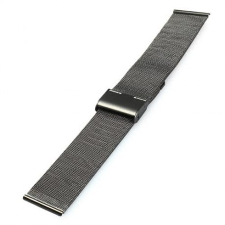 18MM MEN WOMEN STAINLESS STEEL MESH WATCH STRAP FOLDING CLASP WITH SAFETY BRACELET (BLACK)