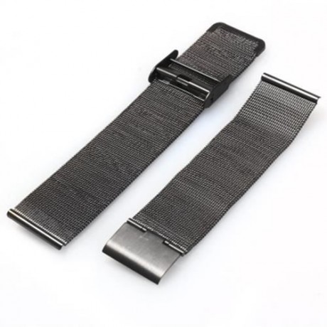 18MM MEN WOMEN STAINLESS STEEL MESH WATCH STRAP FOLDING CLASP WITH SAFETY BRACELET (BLACK)