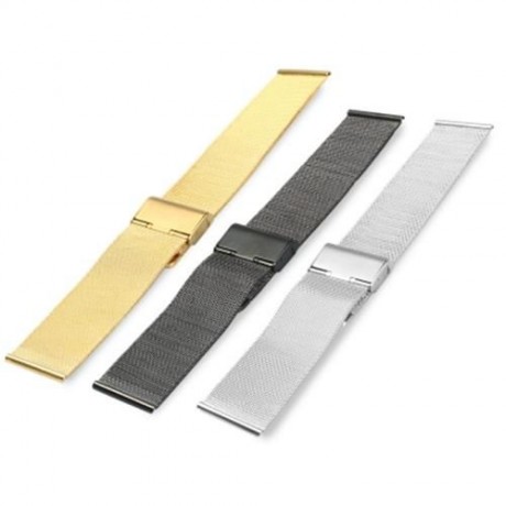 18MM MEN WOMEN STAINLESS STEEL MESH WATCH STRAP FOLDING CLASP WITH SAFETY BRACELET (BLACK)