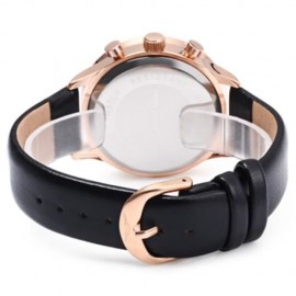 GUANQIN MALE LEATHER CALENDAR LUMINOUS ANALOG QUARTZ WATCH WITH MOVING SUB-DIALS (BLACK GO