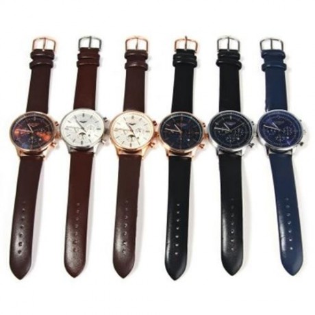 GUANQIN MALE LEATHER CALENDAR LUMINOUS ANALOG QUARTZ WATCH WITH MOVING SUB-DIALS (BLACK SI