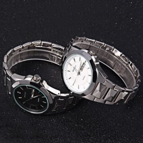 WEIQIN W23031A MALE CALENDAR RHINESTONE QUARTZ WATCH WITH STEEL BAND 5ATM WATER RESISTANT 