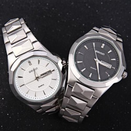 WEIQIN W23031A MALE CALENDAR RHINESTONE QUARTZ WATCH WITH STEEL BAND 5ATM WATER RESISTANT 