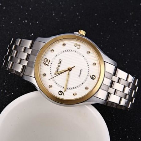 WEIQIN W00117 MALE RHINESTONE QUARTZ WATCH WITH STEEL BAND LUMINOUS POINTERS (WHITE)