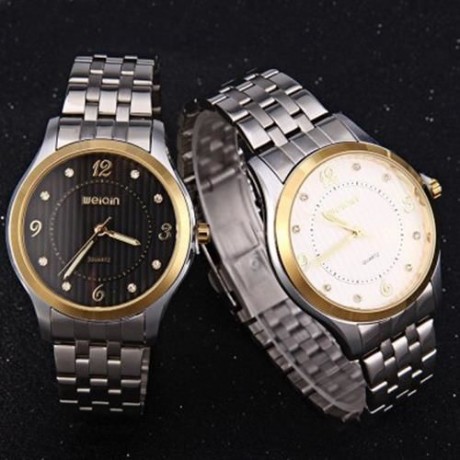 WEIQIN W00117 MALE RHINESTONE QUARTZ WATCH WITH STEEL BAND LUMINOUS POINTERS (WHITE)