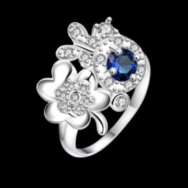 925 SILVER PLATED FASHION RING WITH ROMANTIC FLOWER FOR WOMEN JEWELRY ACCESSORIES NICKLE F