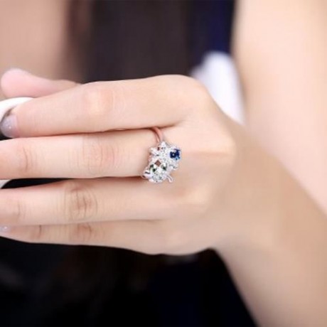 925 SILVER PLATED FASHION RING WITH ROMANTIC FLOWER FOR WOMEN JEWELRY ACCESSORIES NICKLE F