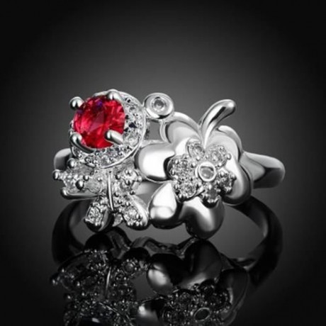 925 SILVER PLATED FASHION RING WITH ROMANTIC FLOWER FOR WOMEN JEWELRY ACCESSORIES NICKLE F