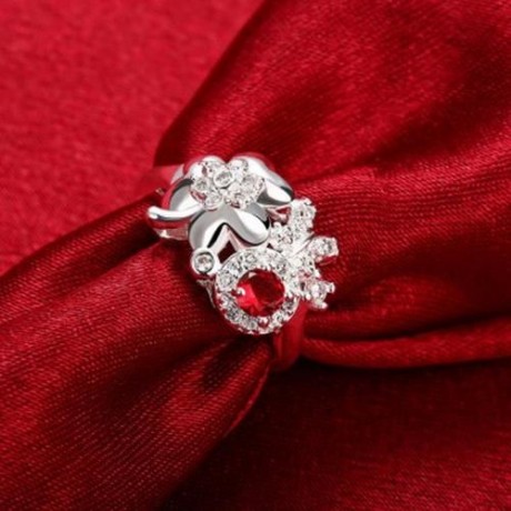 925 SILVER PLATED FASHION RING WITH ROMANTIC FLOWER FOR WOMEN JEWELRY ACCESSORIES NICKLE F