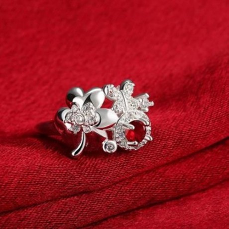 925 SILVER PLATED FASHION RING WITH ROMANTIC FLOWER FOR WOMEN JEWELRY ACCESSORIES NICKLE F