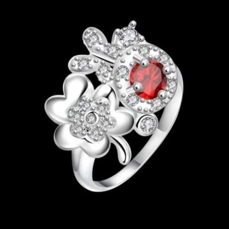 925 SILVER PLATED FASHION RING WITH ROMANTIC FLOWER FOR WOMEN JEWELRY ACCESSORIES NICKLE F
