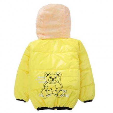 CUTE PANDA HAT LONG SLEEVE ZIPPERED PRINTED PADDED COAT FOR KIDS (YELLOW)