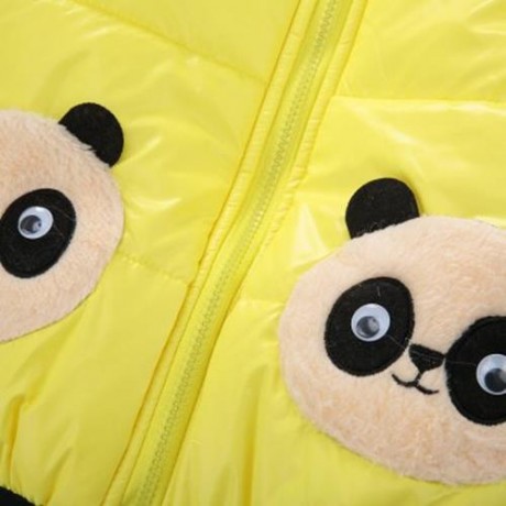 CUTE PANDA HAT LONG SLEEVE ZIPPERED PRINTED PADDED COAT FOR KIDS (YELLOW)