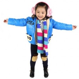 CUTE PANDA HAT LONG SLEEVE ZIPPERED PRINTED PADDED COAT FOR KIDS (BLUE)