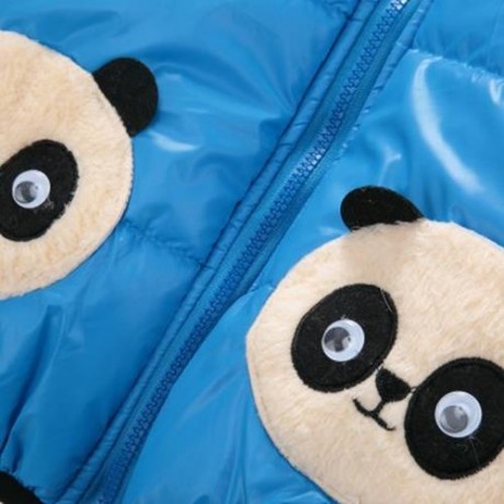 CUTE PANDA HAT LONG SLEEVE ZIPPERED PRINTED PADDED COAT FOR KIDS (BLUE)