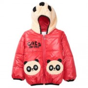 CUTE PANDA HAT LONG SLEEVE ZIPPERED PRINTED PADDED COAT FOR KIDS (RED)