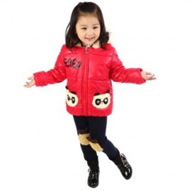 CUTE PANDA HAT LONG SLEEVE ZIPPERED PRINTED PADDED COAT FOR KIDS (RED)