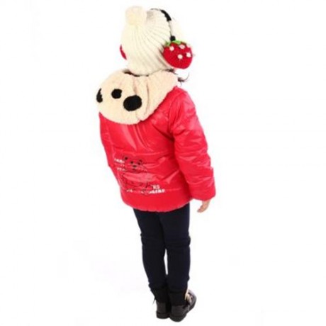 CUTE PANDA HAT LONG SLEEVE ZIPPERED PRINTED PADDED COAT FOR KIDS (RED)