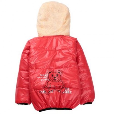 CUTE PANDA HAT LONG SLEEVE ZIPPERED PRINTED PADDED COAT FOR KIDS (RED)