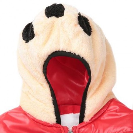 CUTE PANDA HAT LONG SLEEVE ZIPPERED PRINTED PADDED COAT FOR KIDS (RED)