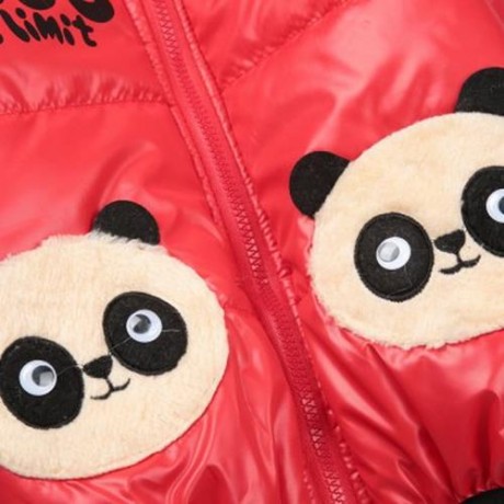 CUTE PANDA HAT LONG SLEEVE ZIPPERED PRINTED PADDED COAT FOR KIDS (RED)