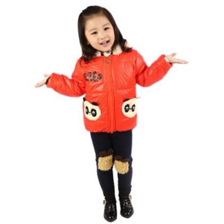 CUTE PANDA HAT LONG SLEEVE ZIPPERED PRINTED PADDED COAT FOR KIDS (JACINTH)