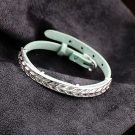 FASHION WOMEN FAUX LEATHER JEWELRY RETRO ADJUSTABLE BRACELET BELT (GREEN)
