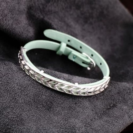 FASHION WOMEN FAUX LEATHER JEWELRY RETRO ADJUSTABLE BRACELET BELT (GREEN)