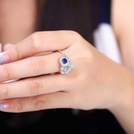 925 SILVER PLATED FASHION RING FOR WOMEN JEWELRY ACCESSORIES NICKLE FREE R085 (BLUE)