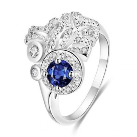 925 SILVER PLATED FASHION RING FOR WOMEN JEWELRY ACCESSORIES NICKLE FREE R085 (BLUE)