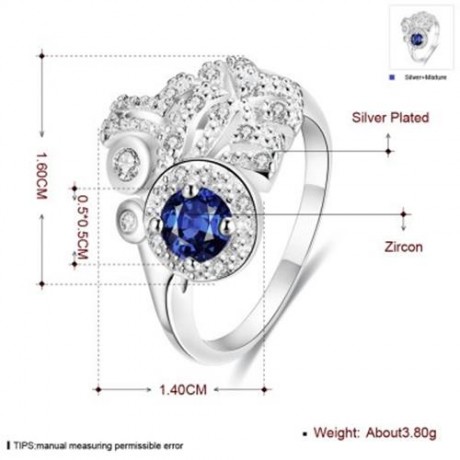 925 SILVER PLATED FASHION RING FOR WOMEN JEWELRY ACCESSORIES NICKLE FREE R085 (BLUE)