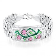 CLASSY WOMEN BRACELET  SILVER PLATED CARVING H393-A (GREEN)