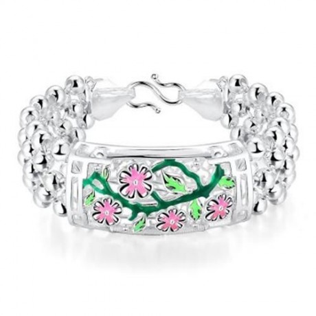 CLASSY WOMEN BRACELET  SILVER PLATED CARVING H393-A (GREEN)