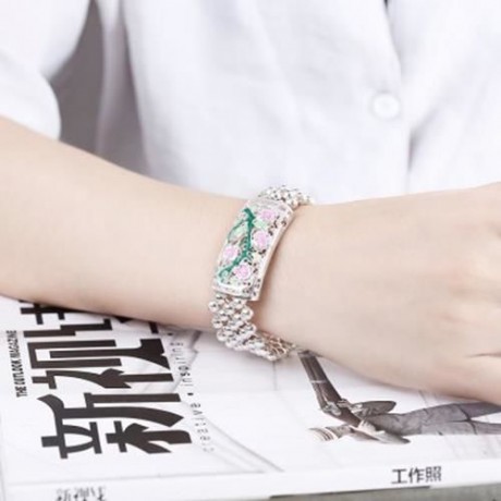 CLASSY WOMEN BRACELET  SILVER PLATED CARVING H393-A (GREEN)