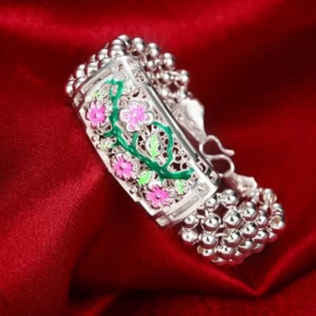 CLASSY WOMEN BRACELET  SILVER PLATED CARVING H393-A (GREEN)