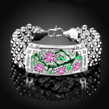 CLASSY WOMEN BRACELET  SILVER PLATED CARVING H393-A (GREEN)