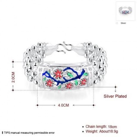CLASSY WOMEN BRACELET  SILVER PLATED CARVING H393-A (GREEN)