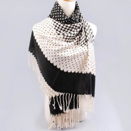 CHARMING MIXED POLKA DOT PRINT GRADIENT COLOR TASSELS SCARF FOR WOMEN (COLOR ASSORTED)