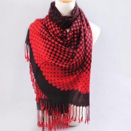CHARMING MIXED POLKA DOT PRINT GRADIENT COLOR TASSELS SCARF FOR WOMEN (COLOR ASSORTED)